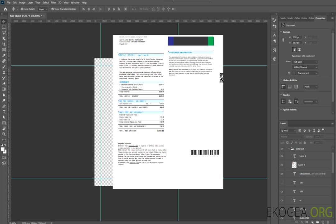 Facture commerciale du service public de télévision par câble numérique COX, page 2, SCR template